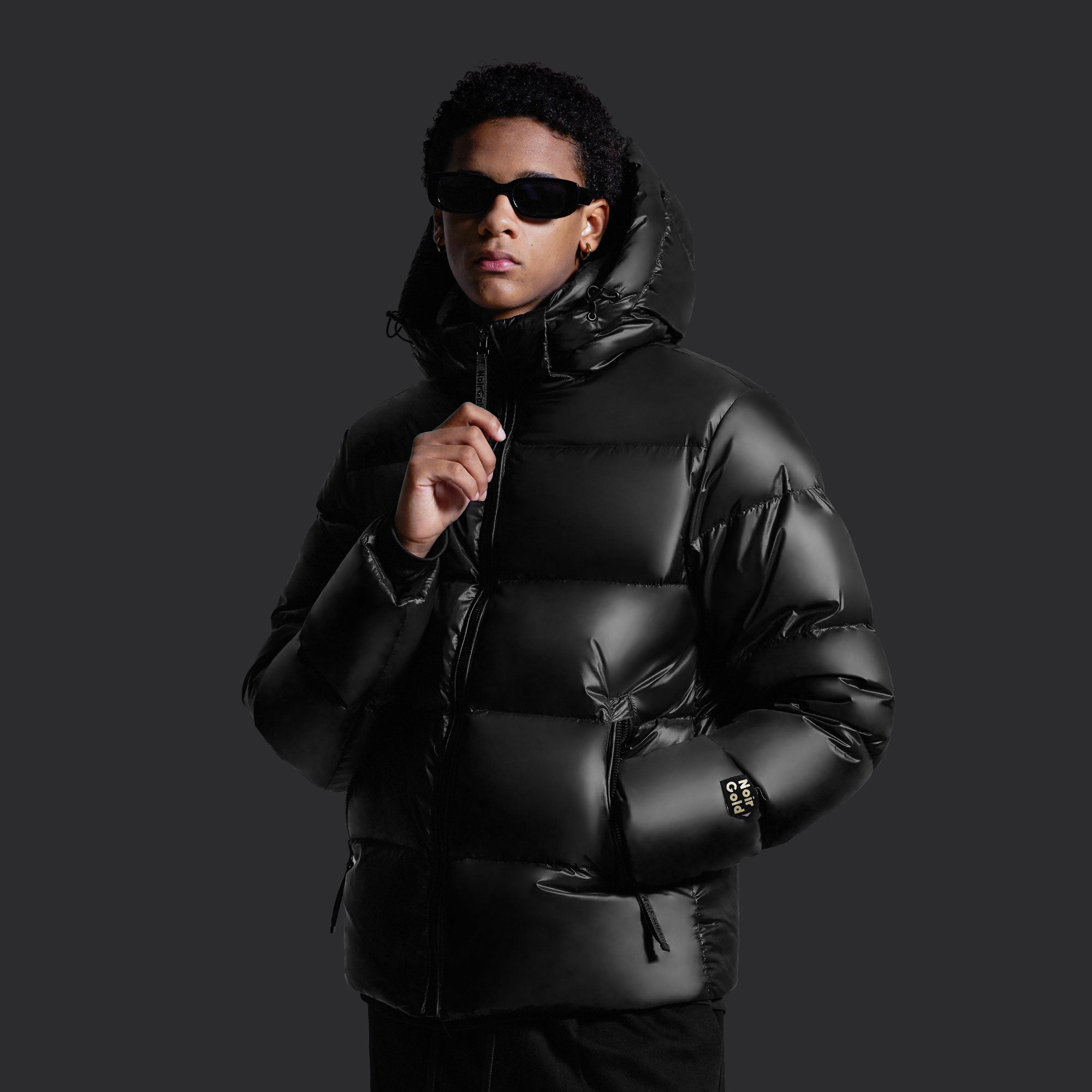 MENS Winter Puffer Jacket with Goose Down Short NoirGold