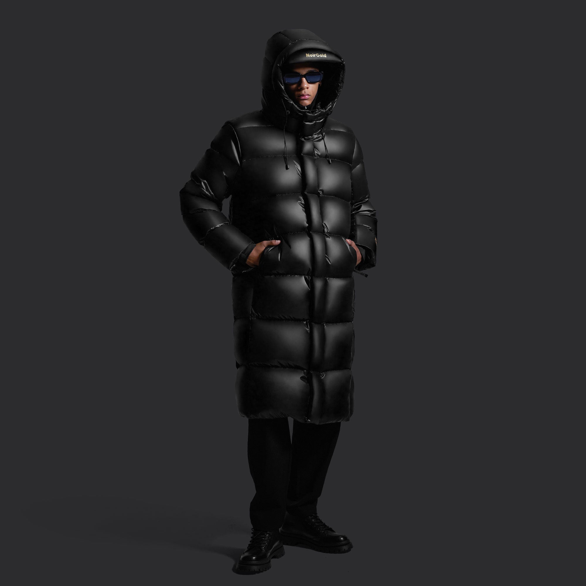 MENS Winter Puffer Jacket with Goose Down Long NoirGold