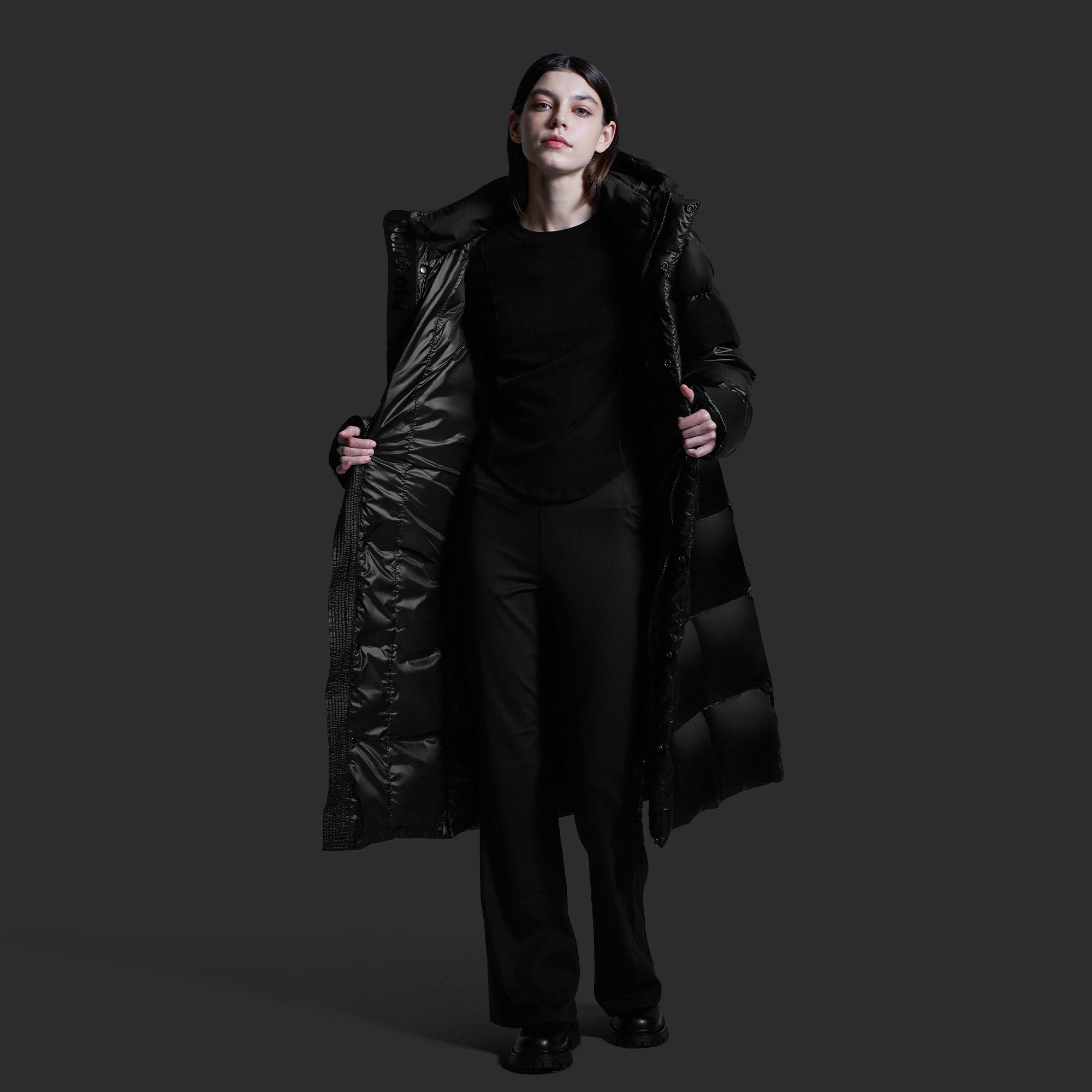 WOMENS Winter Puffer Jacket with Goose Down Long NoirGold